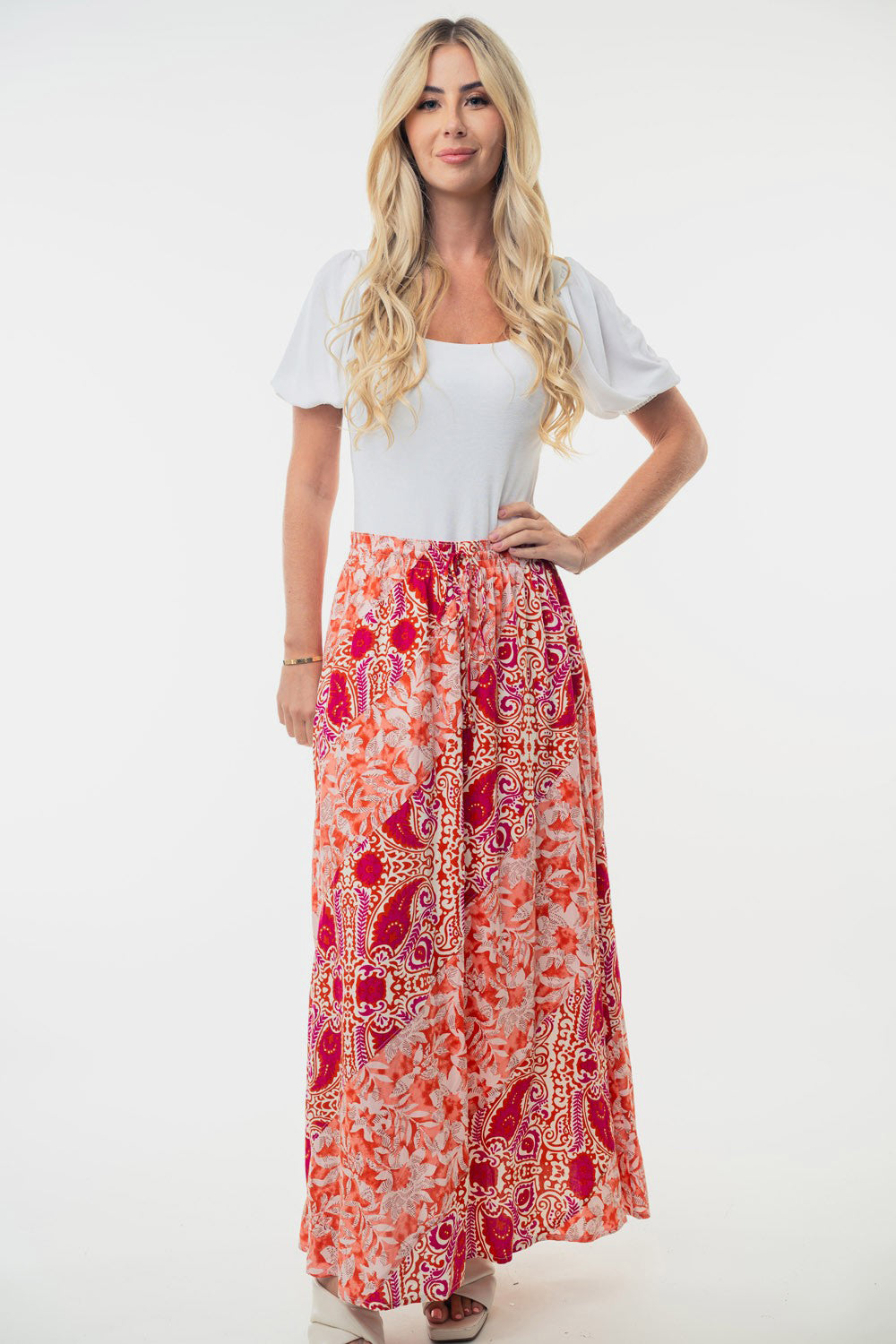 White Birch Full Size High Waisted Floral Woven Skirt