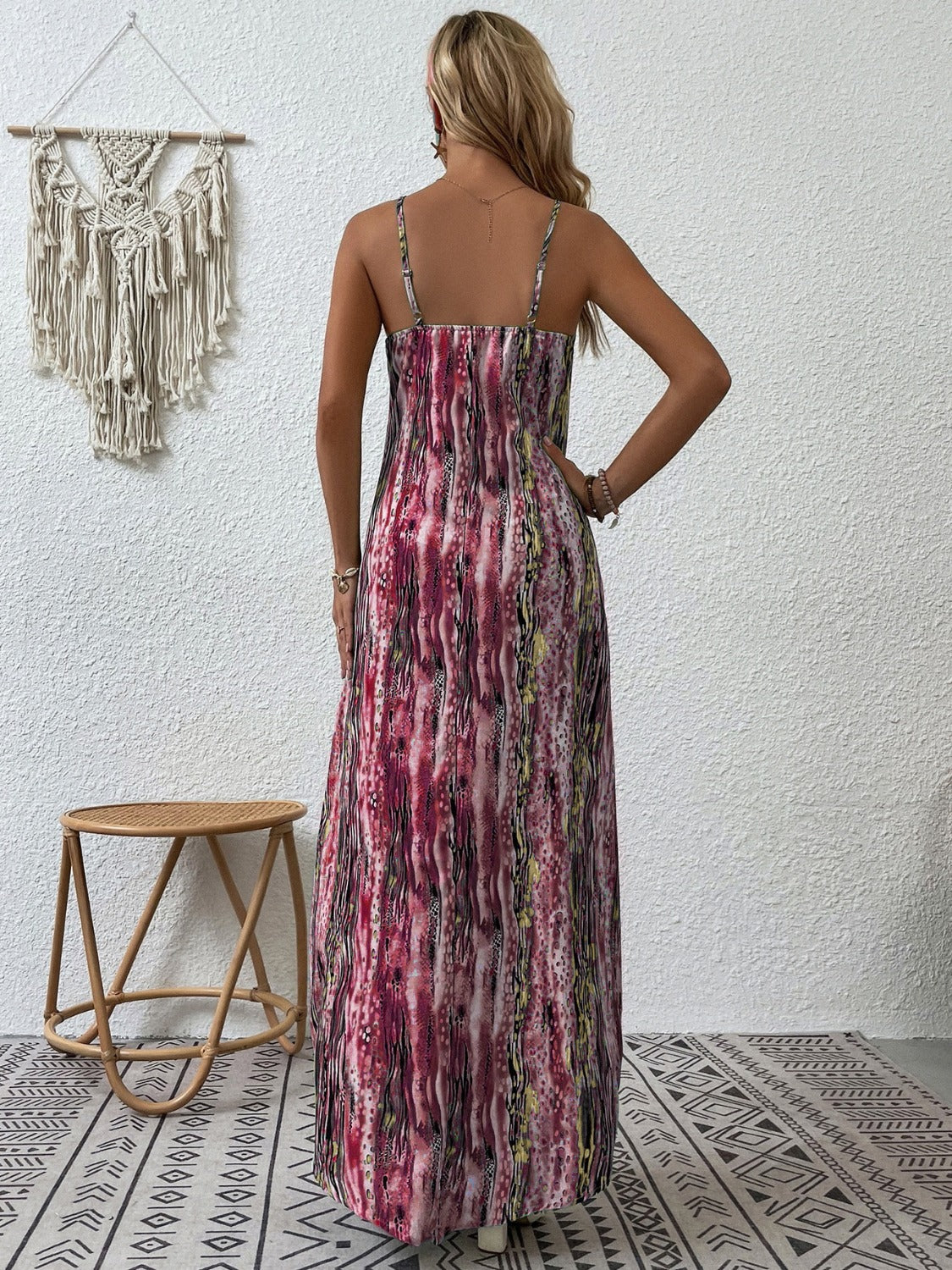 Vestido camisero largo con escote redondo y estampado de talla grande