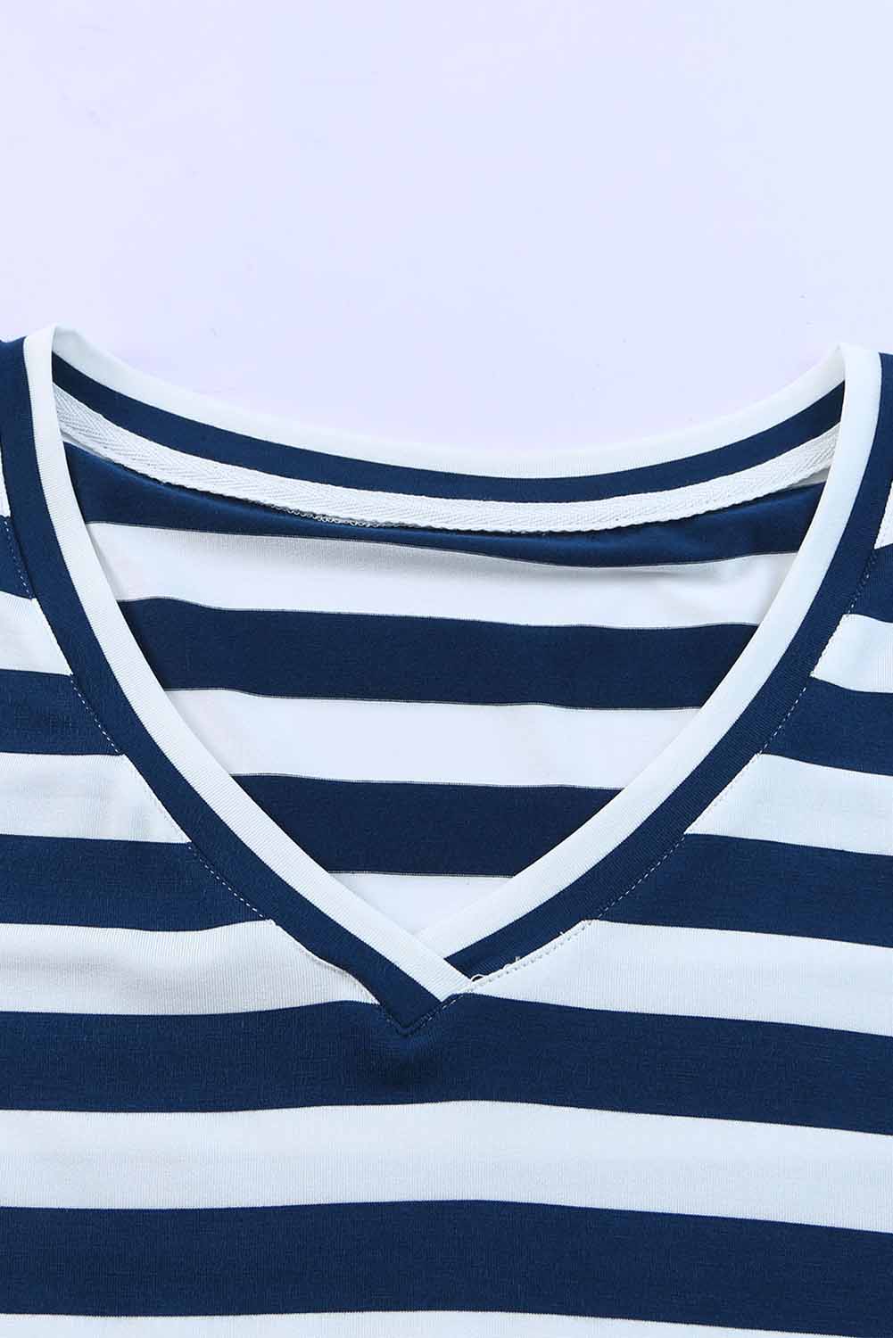 Striped V-Neck Short Sleeve Side Slit Dress