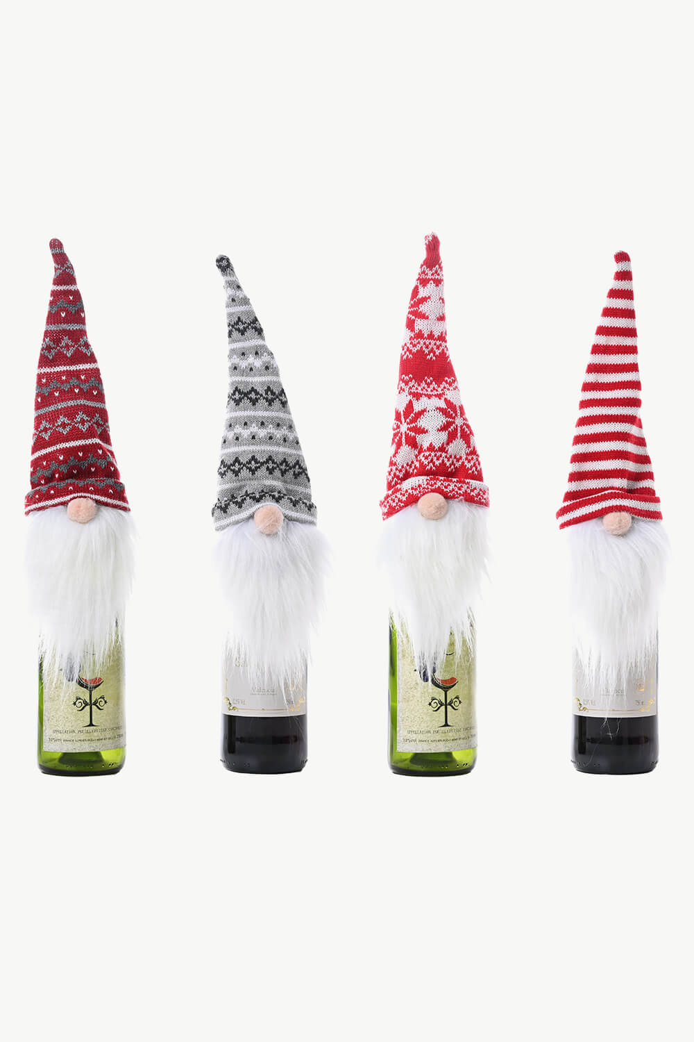 4 - Pack Christmas Faceless Gnome Wine Bottle Covers - Runway Regalia