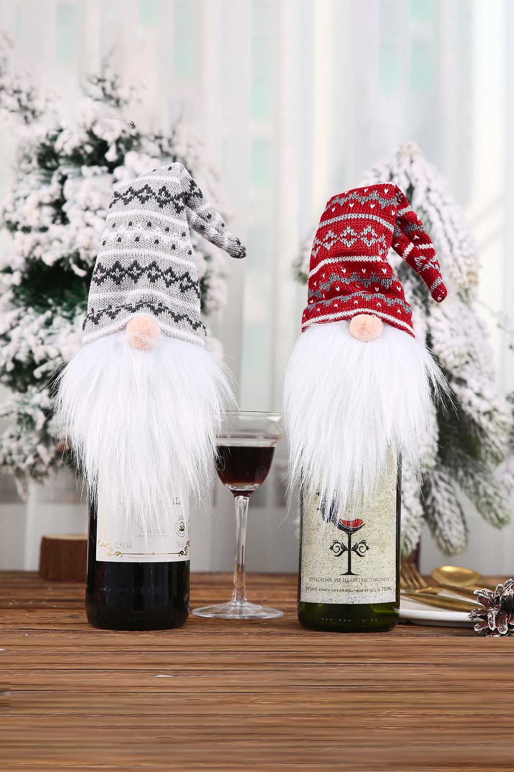 4 - Pack Christmas Faceless Gnome Wine Bottle Covers - Runway Regalia