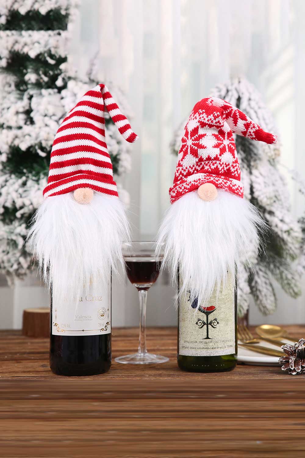 4 - Pack Christmas Faceless Gnome Wine Bottle Covers - Runway Regalia