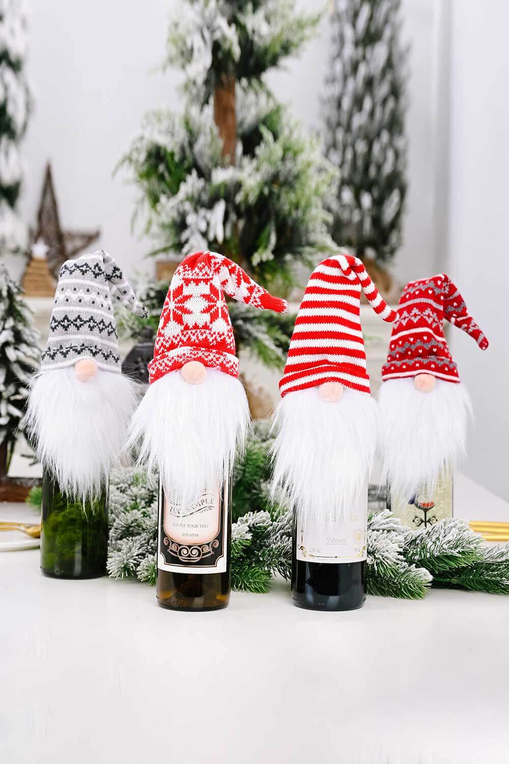 4 - Pack Christmas Faceless Gnome Wine Bottle Covers - Runway Regalia