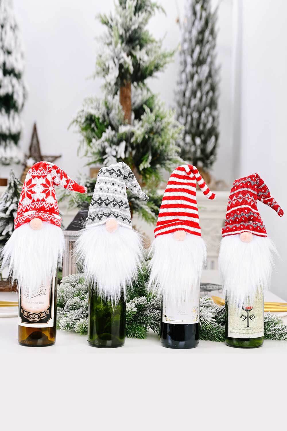 4 - Pack Christmas Faceless Gnome Wine Bottle Covers - Runway Regalia