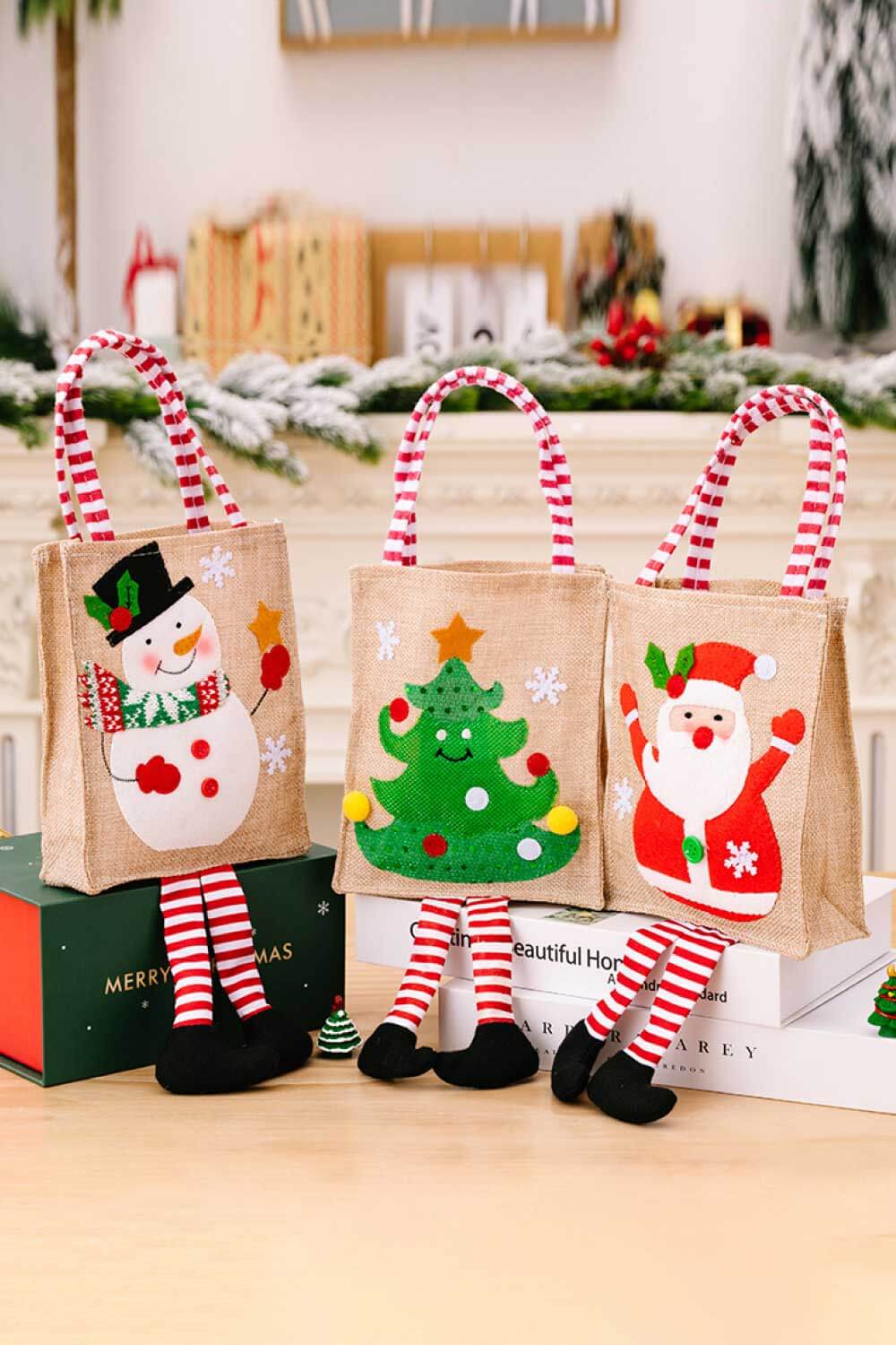 4 - Pack Christmas Gnome Graphic Striped Gift Bag - Runway Regalia