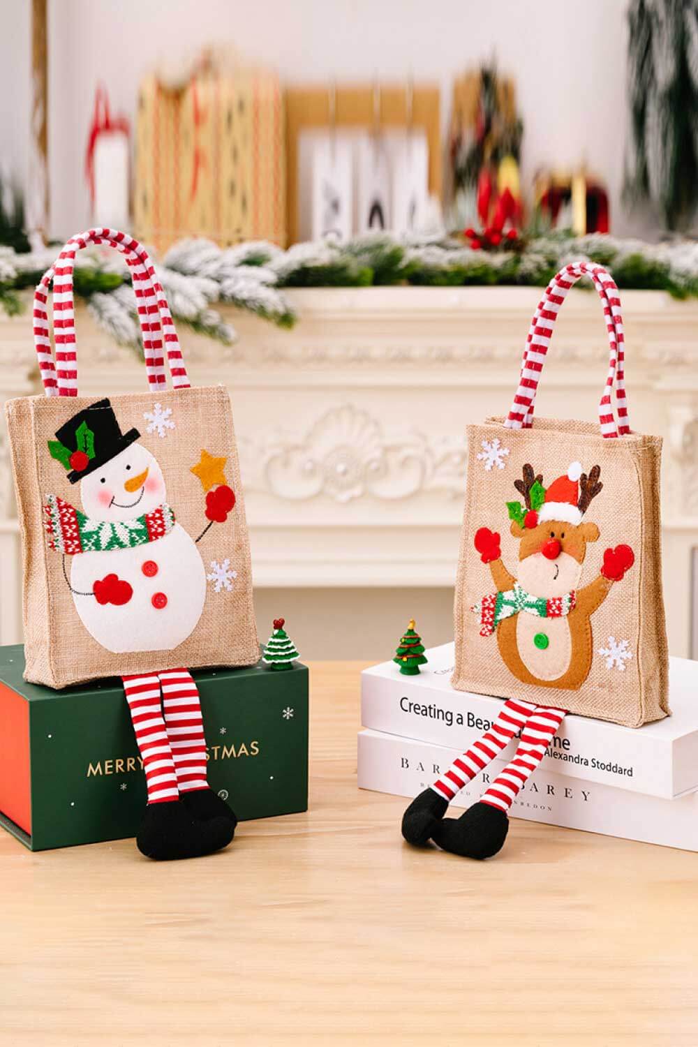 4 - Pack Christmas Gnome Graphic Striped Gift Bag - Runway Regalia