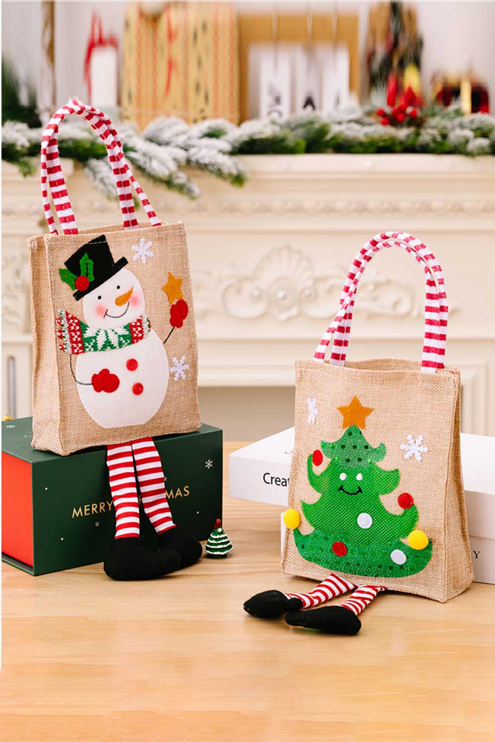 4 - Pack Christmas Gnome Graphic Striped Gift Bag - Runway Regalia