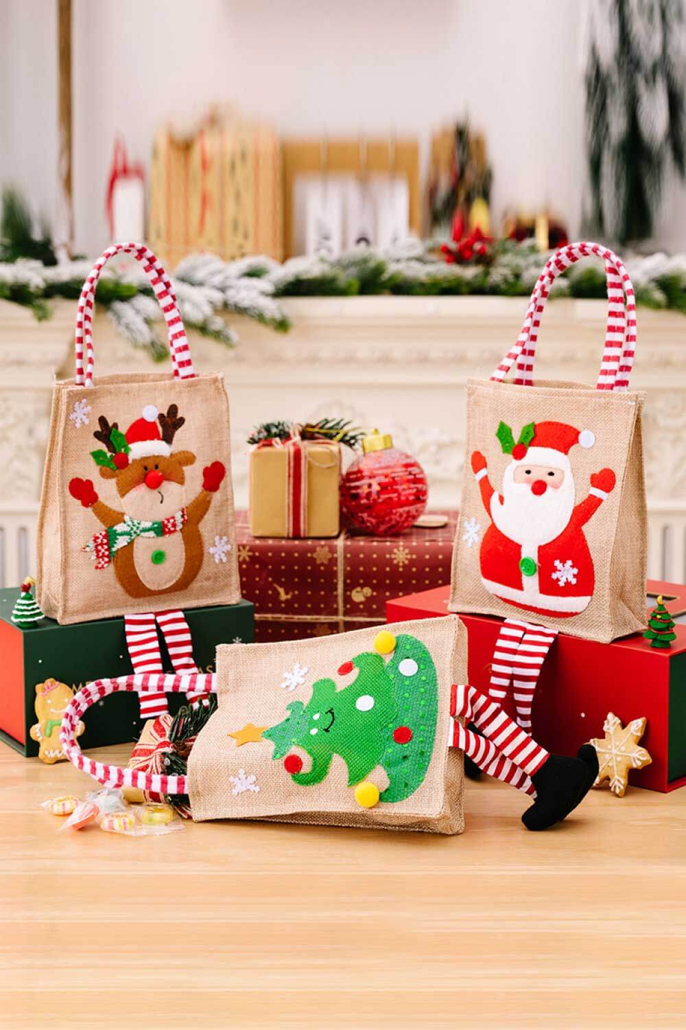 4 - Pack Christmas Gnome Graphic Striped Gift Bag - Runway Regalia