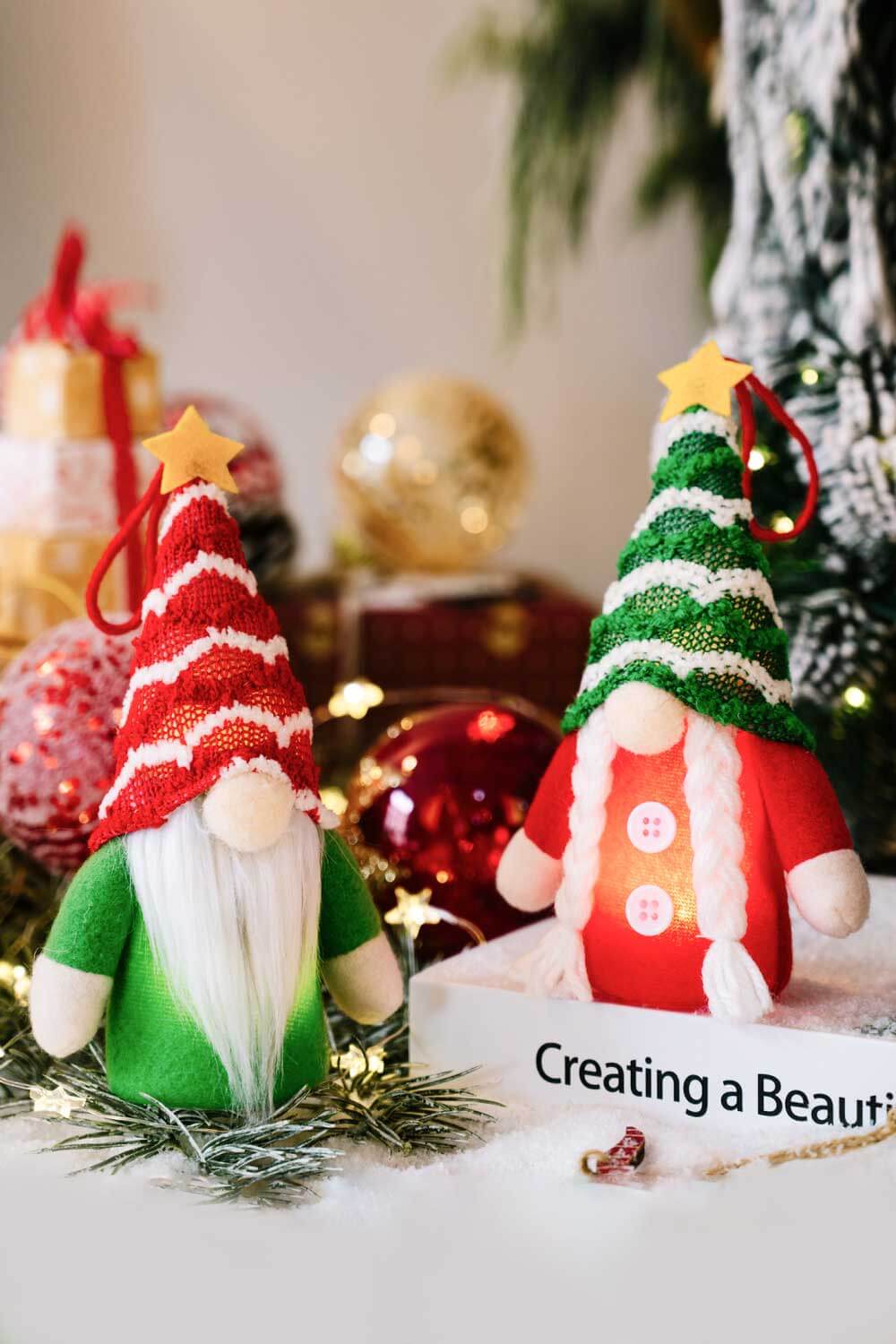 4 - Pack Christmas Light - Up Faceless Gnome Hanging Widgets - Runway Regalia