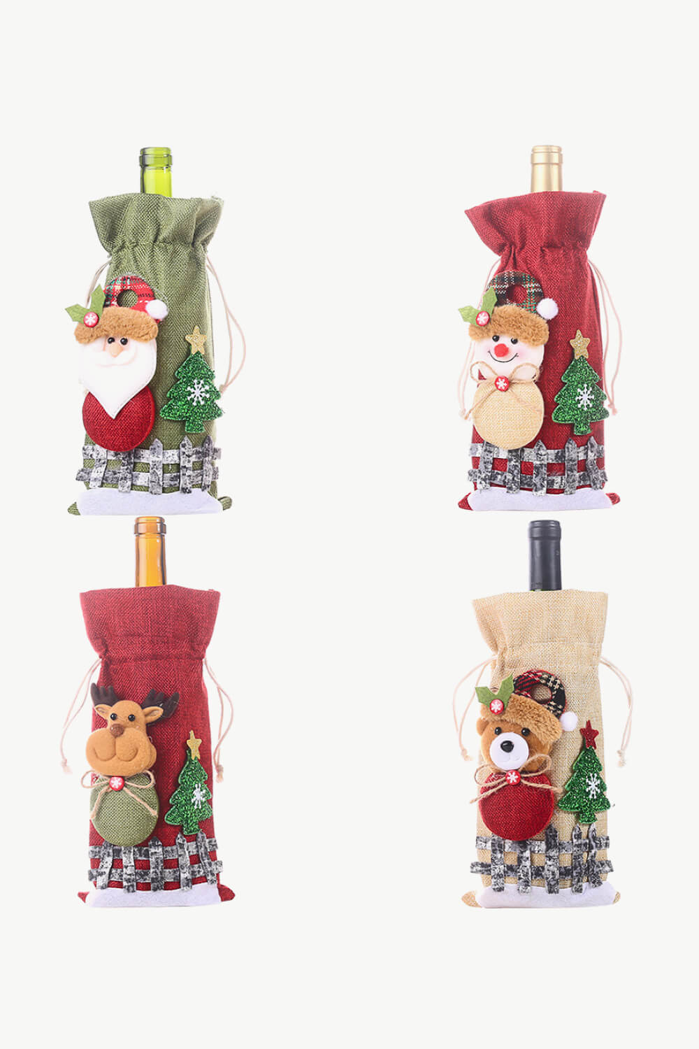 4 - Pack Drawstring Christmas Wine Bottle Covers - Runway Regalia