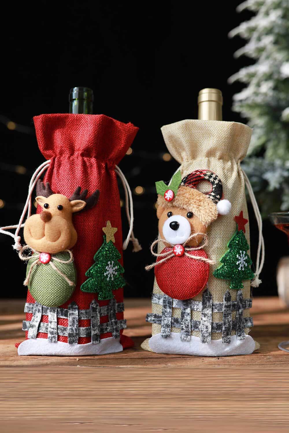 4 - Pack Drawstring Christmas Wine Bottle Covers - Runway Regalia