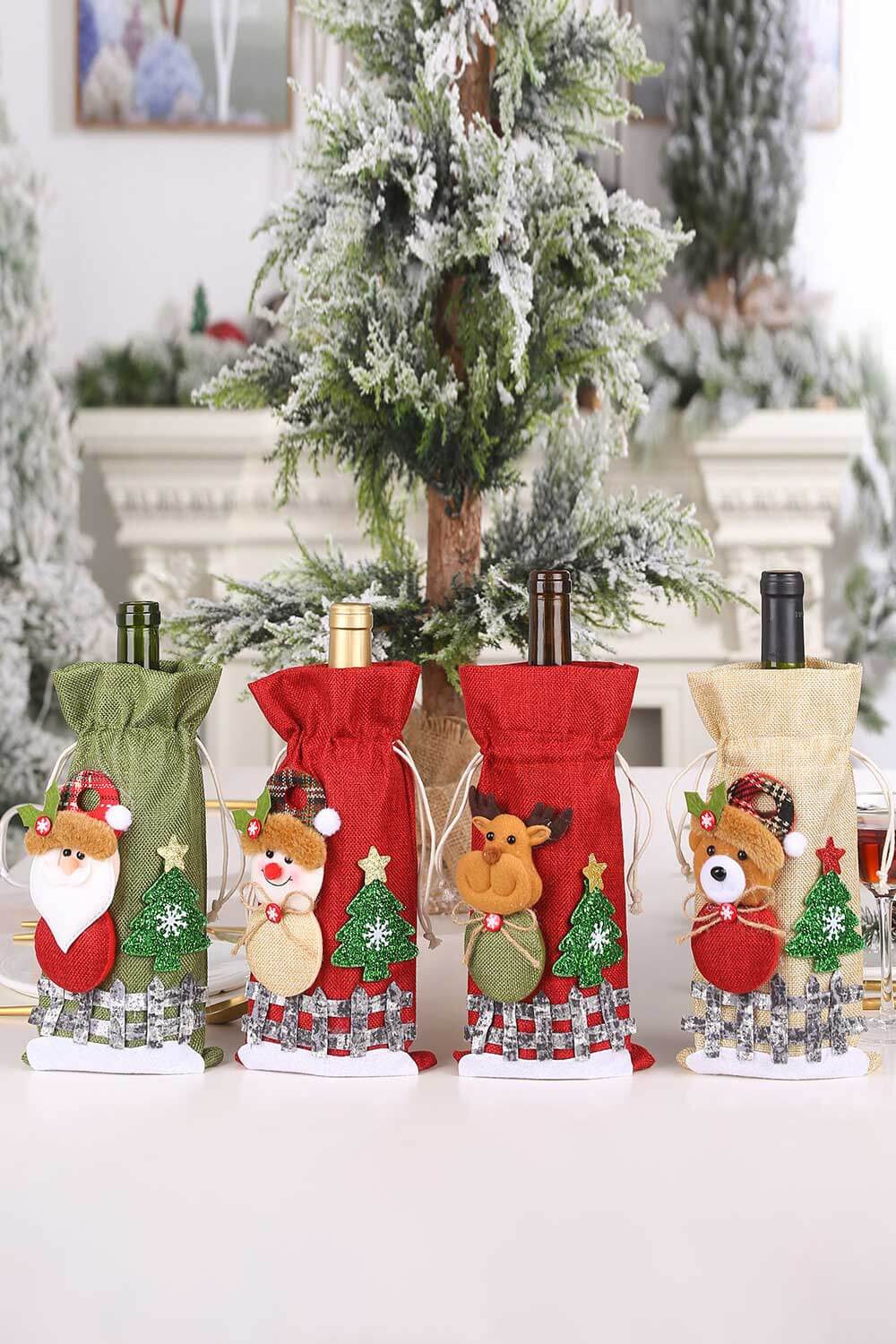 4 - Pack Drawstring Christmas Wine Bottle Covers - Runway Regalia