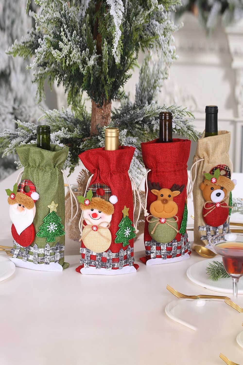 4 - Pack Drawstring Christmas Wine Bottle Covers - Runway Regalia