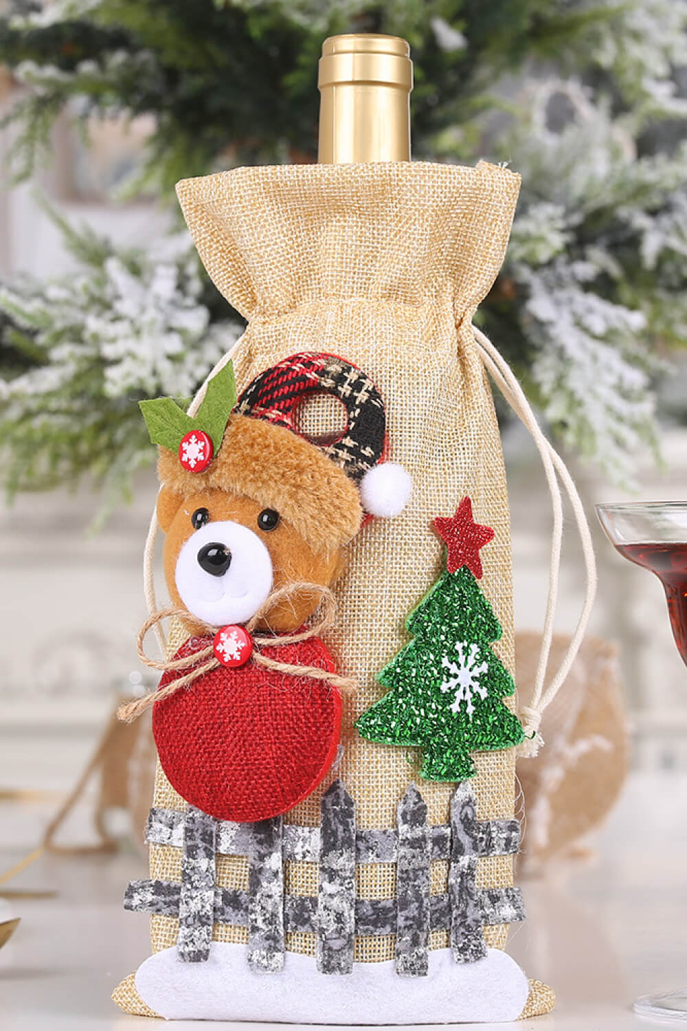 4 - Pack Drawstring Christmas Wine Bottle Covers - Runway Regalia