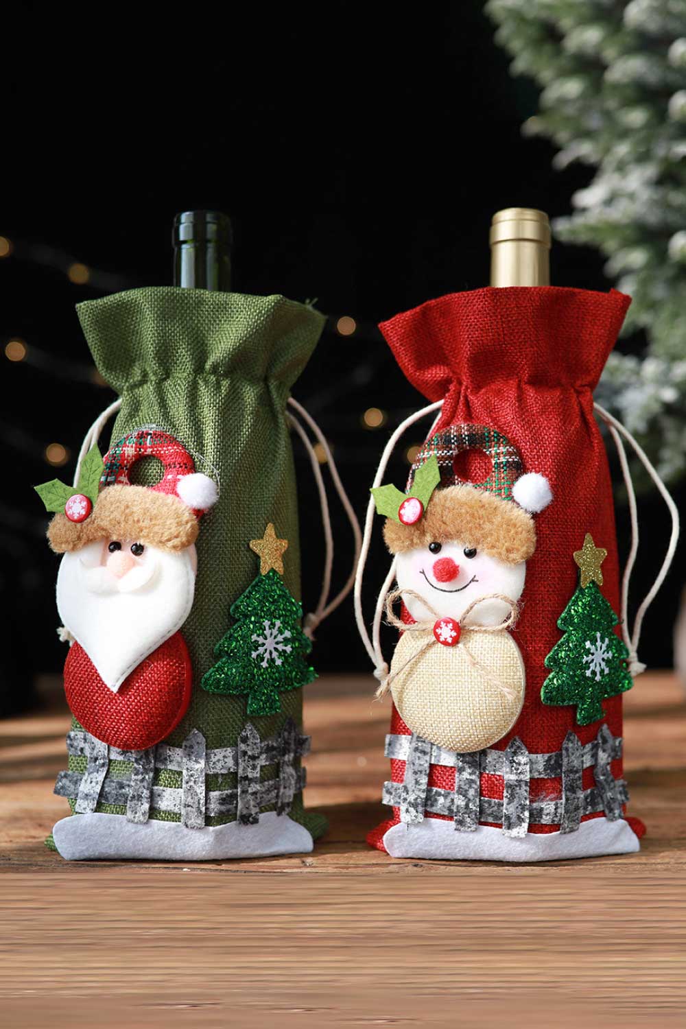 4 - Pack Drawstring Christmas Wine Bottle Covers - Runway Regalia