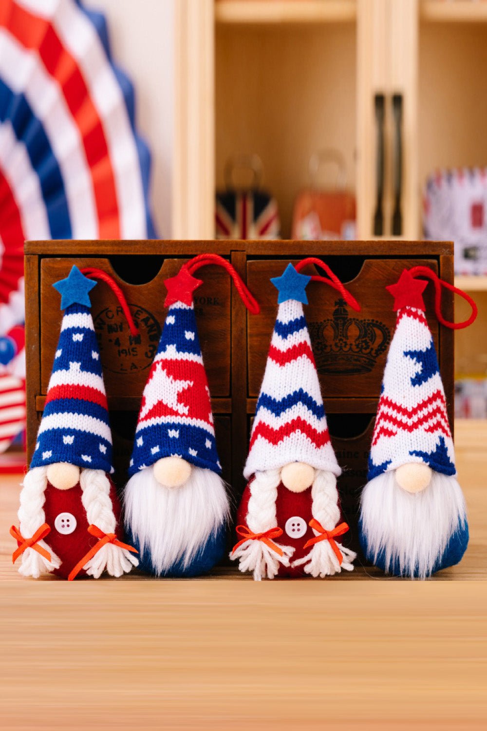 4 - Piece Independence Day Knit Hanging Gnomes - Runway Regalia