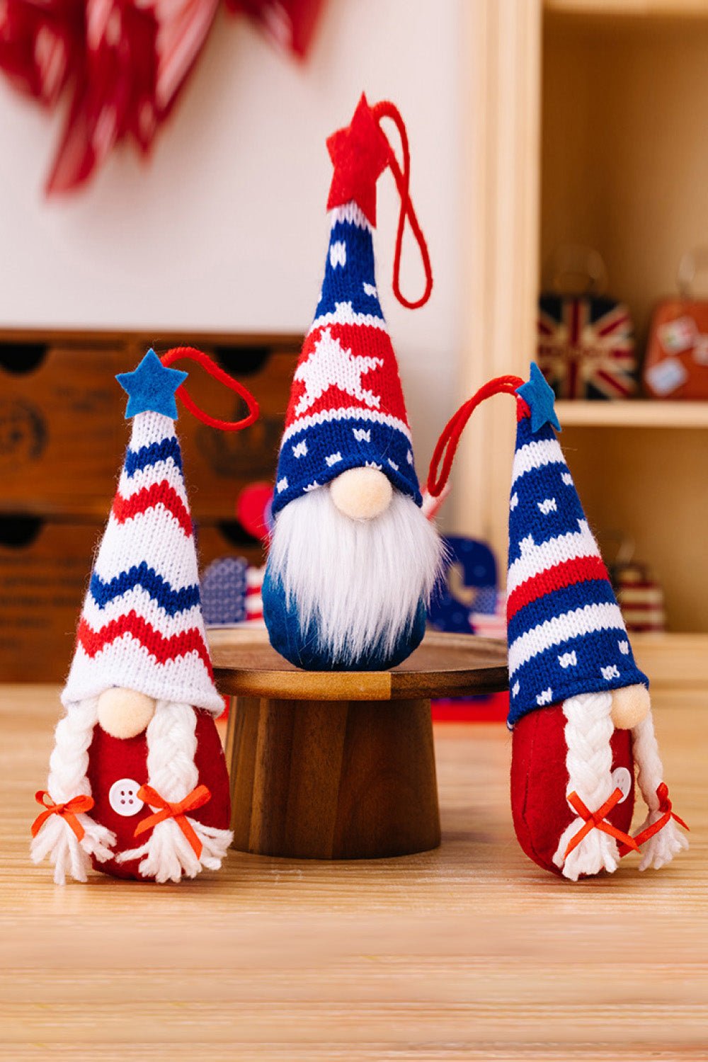 4 - Piece Independence Day Knit Hanging Gnomes - Runway Regalia