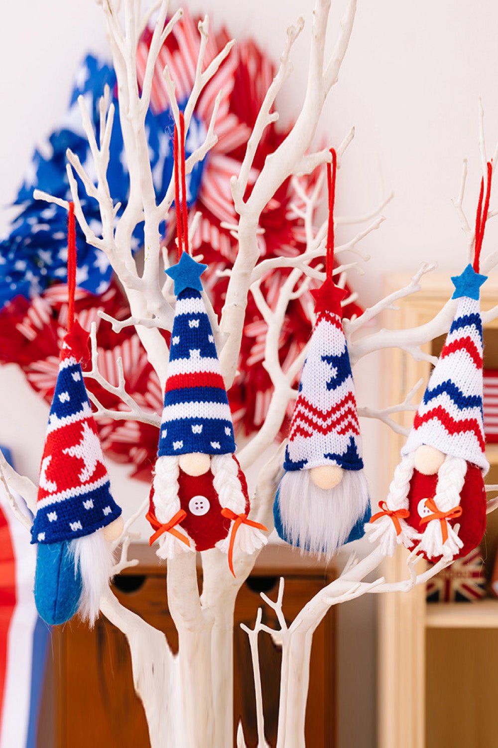 4 - Piece Independence Day Knit Hanging Gnomes - Runway Regalia