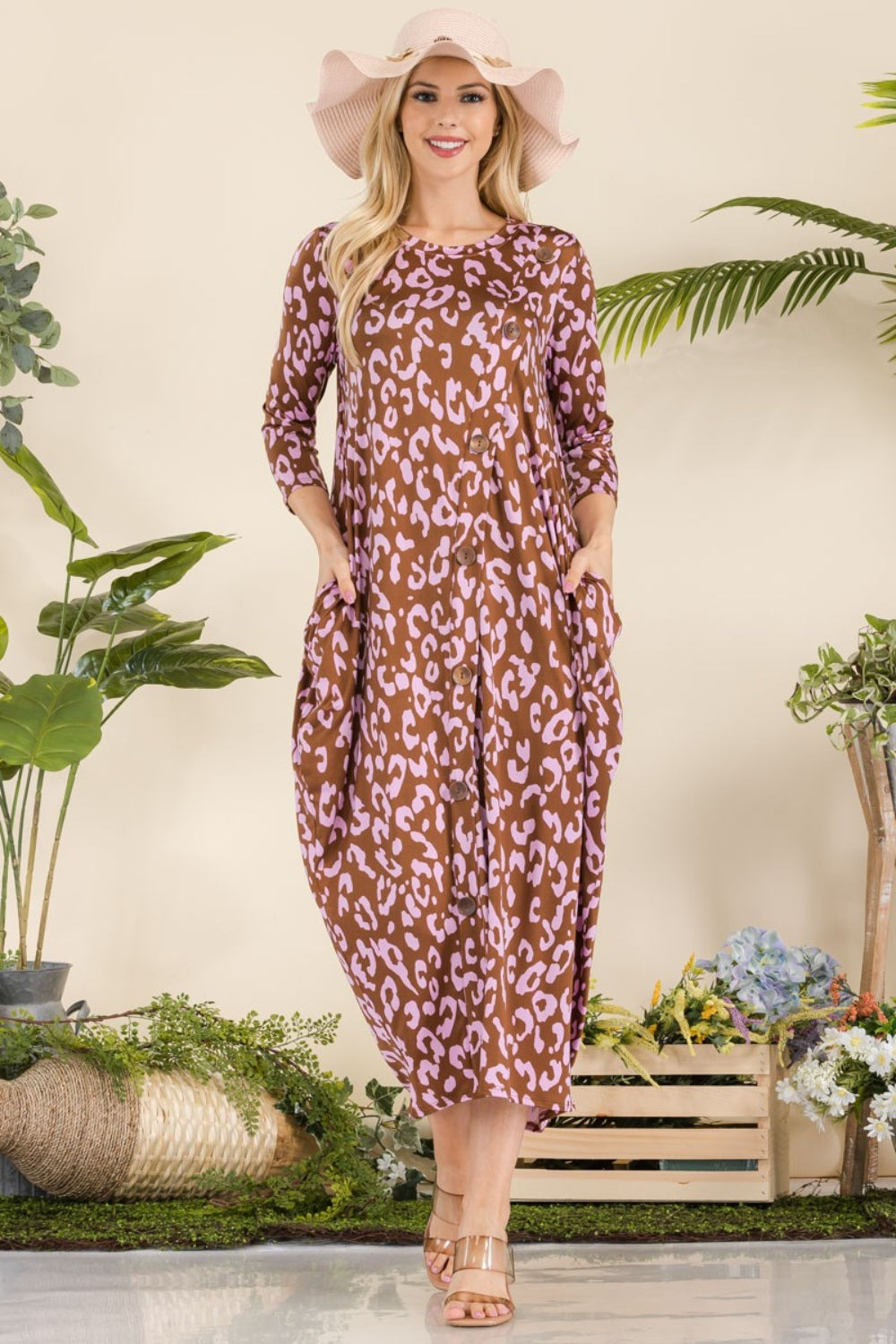 Celeste Full Size Leopard Contrast Dress with Pockets