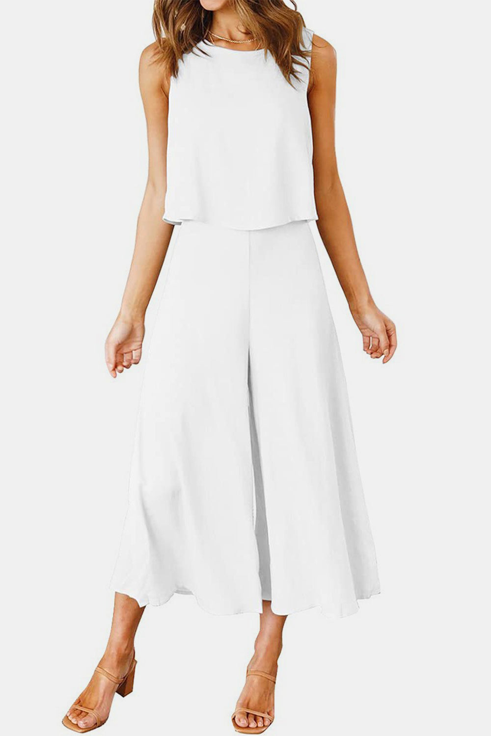 Round Neck Top and Wide Leg Pants Set