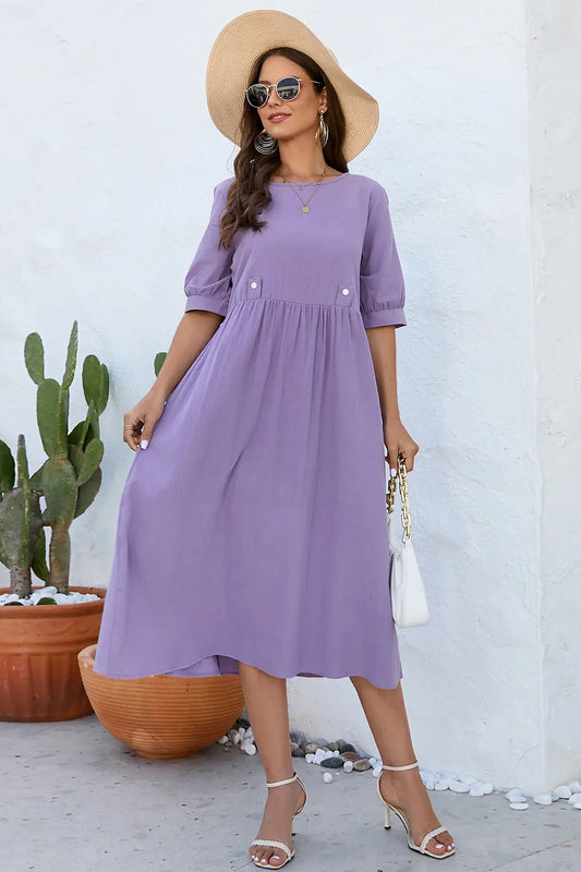 IZURIA Round Neck Half Sleeve Midi Dress