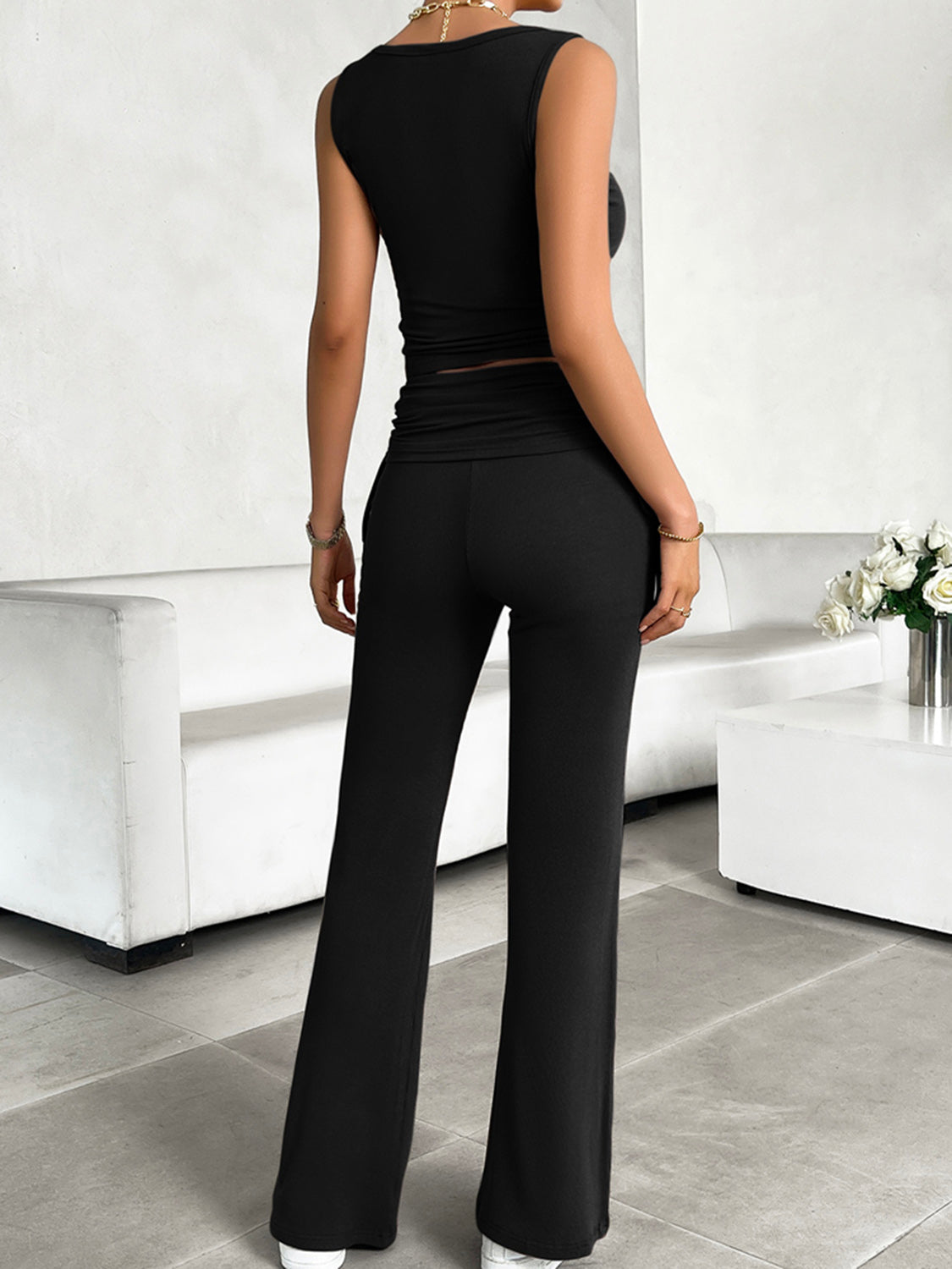 Devine Ribbed Round Neck Tank and Pants Set