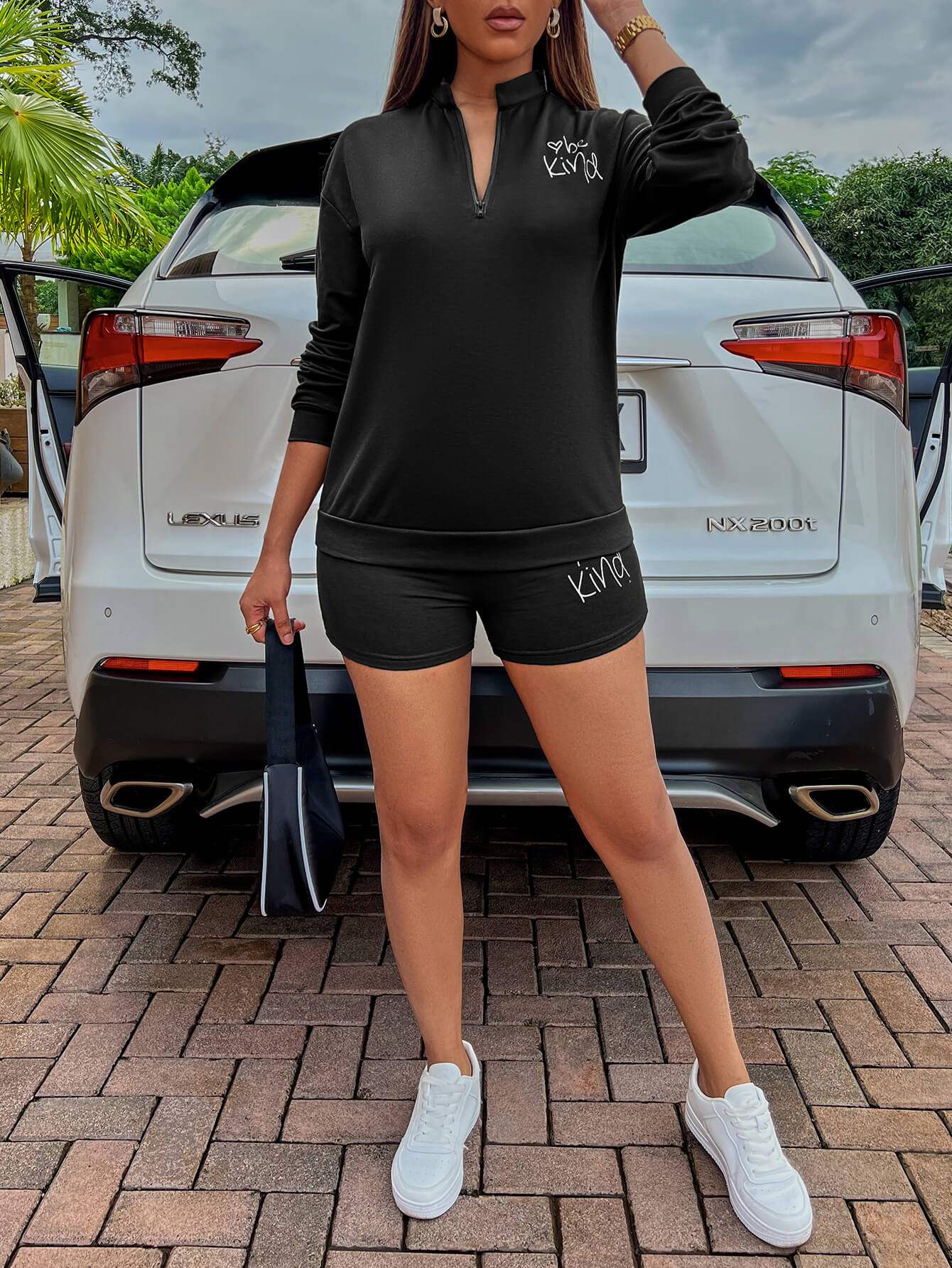 BE KIND Graphic Quarter-Zip Sweatshirt and Shorts Set