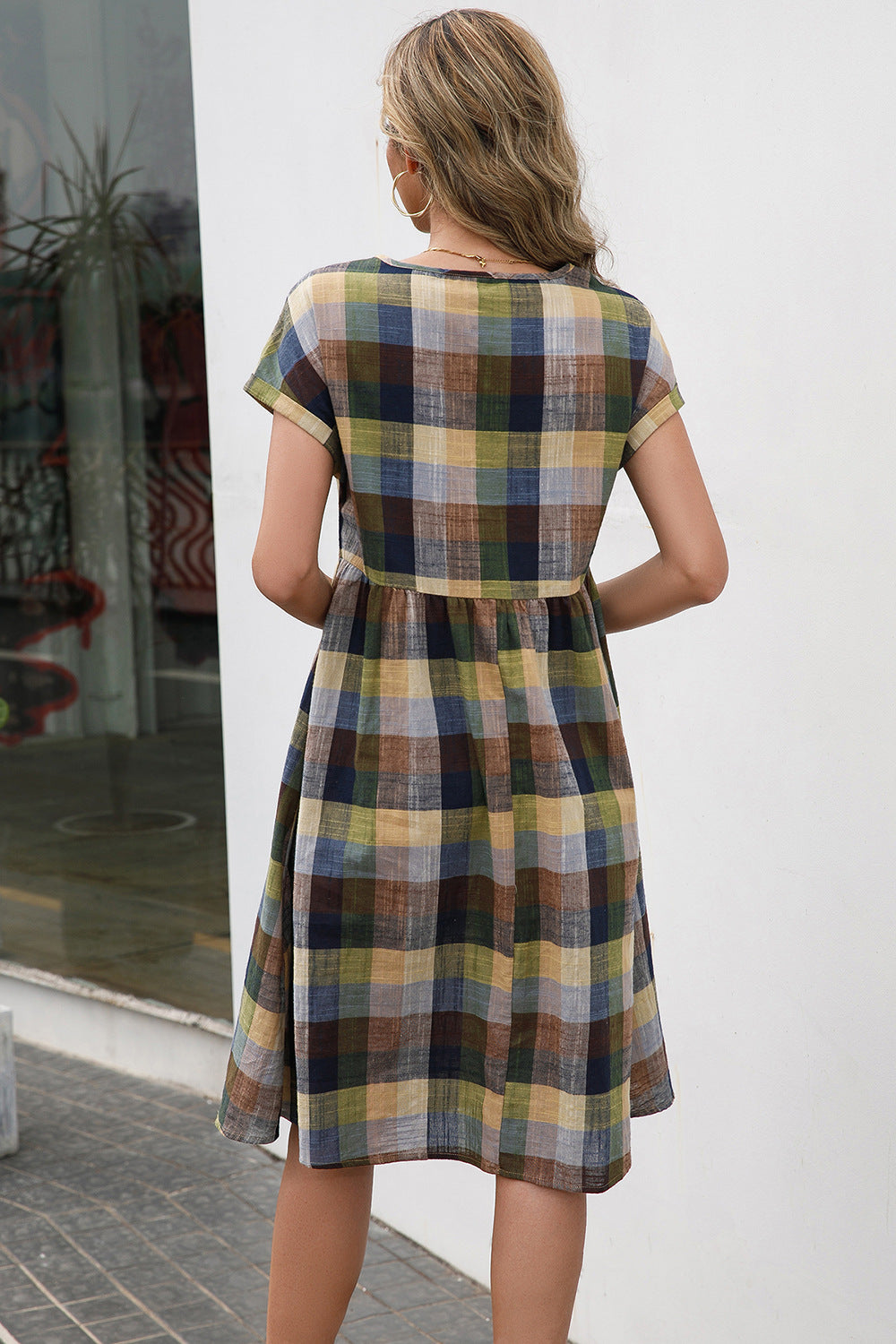 Ivy Lane Plaid Round Neck Cap Sleeve Dress