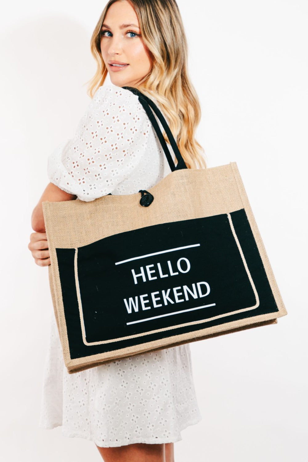 Bolsa de tela de arpillera Fame Hello Weekend