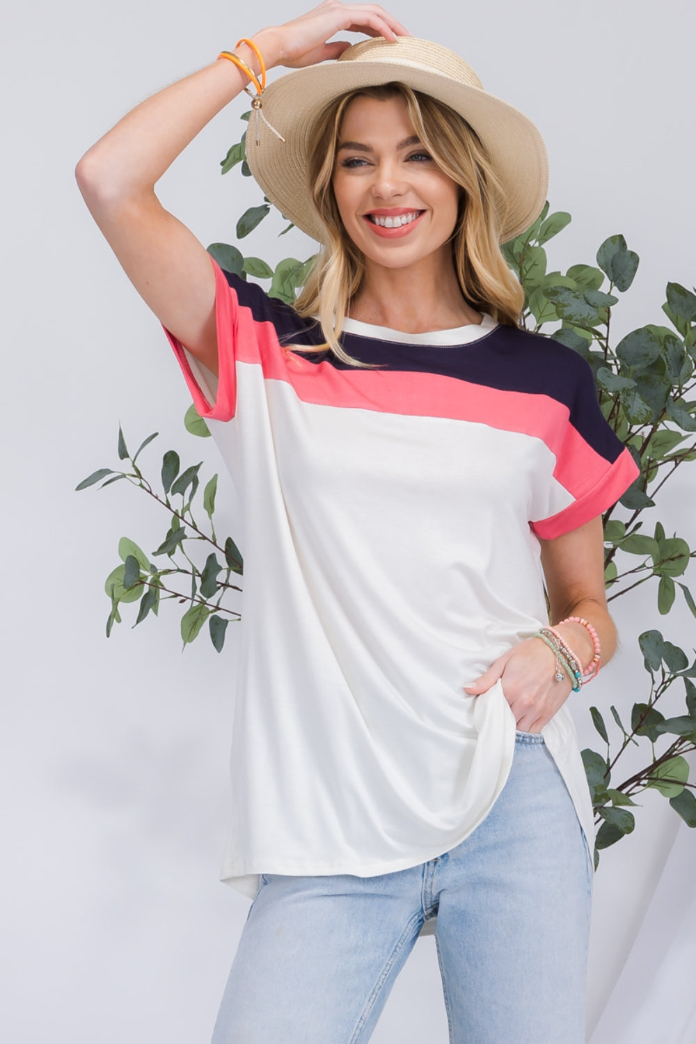 Celeste Full Size Color Block Round Neck Short Sleeve T-Shirt