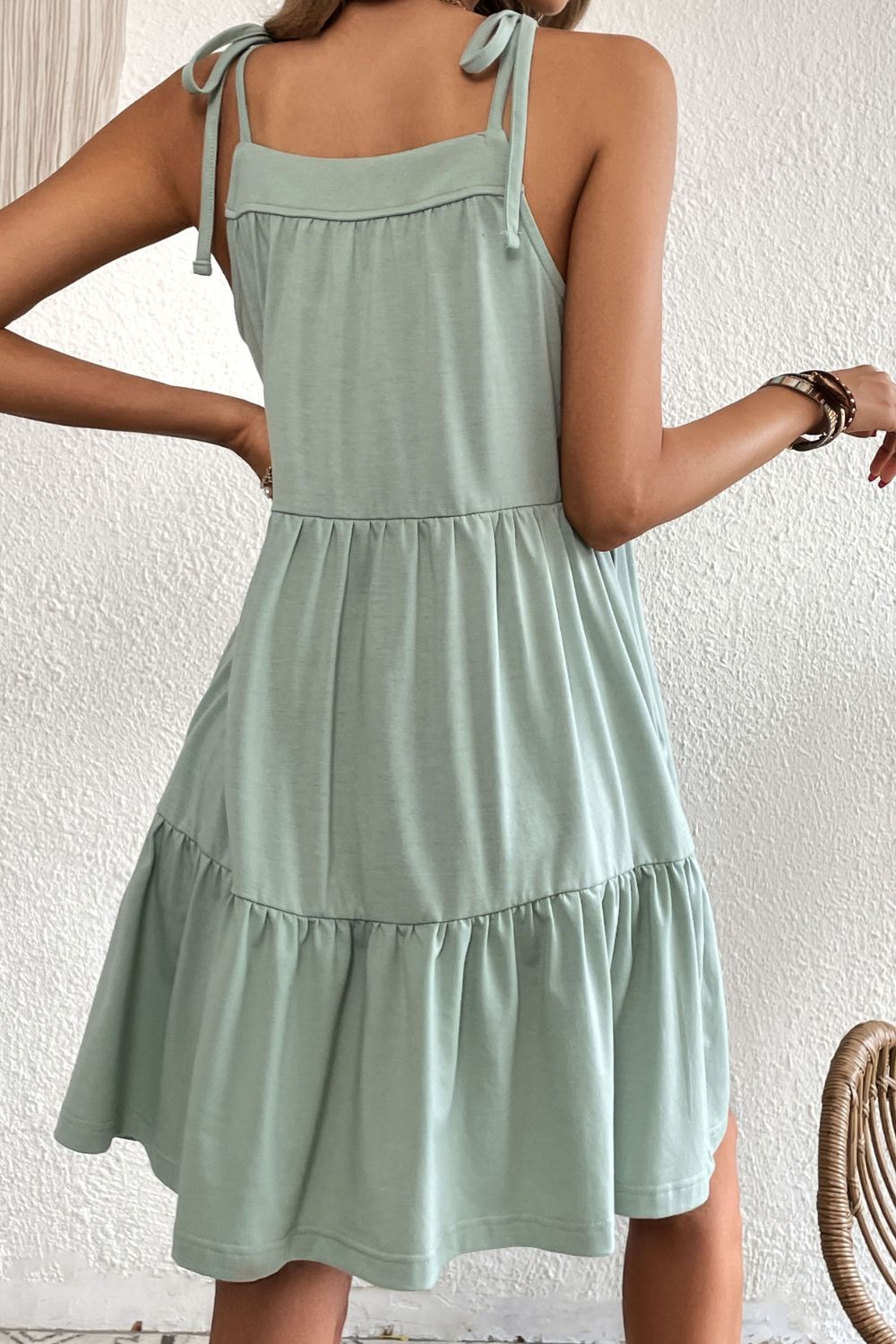 Perfee Tie-Shoulder Tiered Dress with Pockets