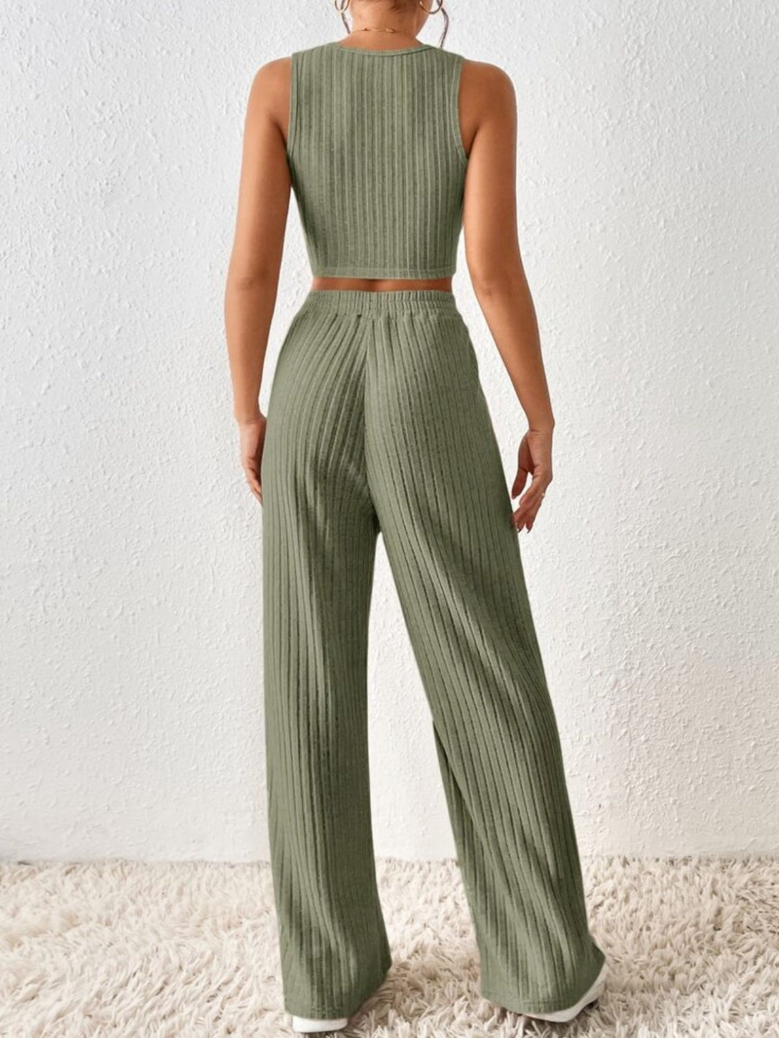 Ribbed Round Neck Tank and Pants Sweater Set