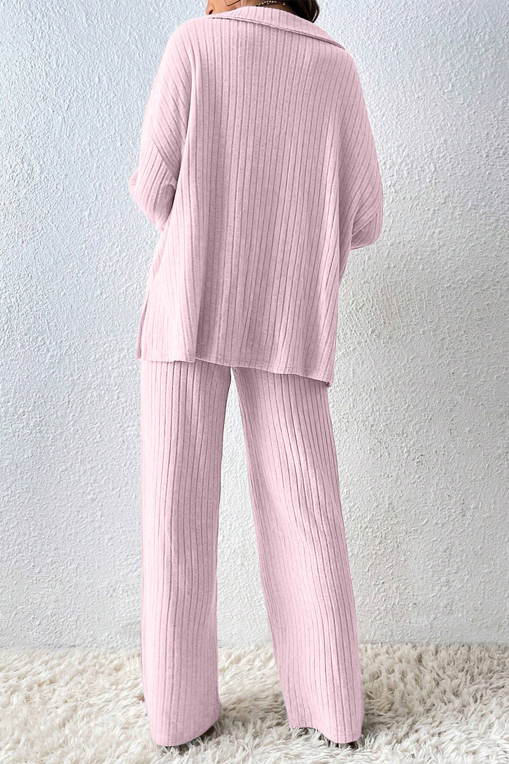 Ribbed Slit Top and Pants Set