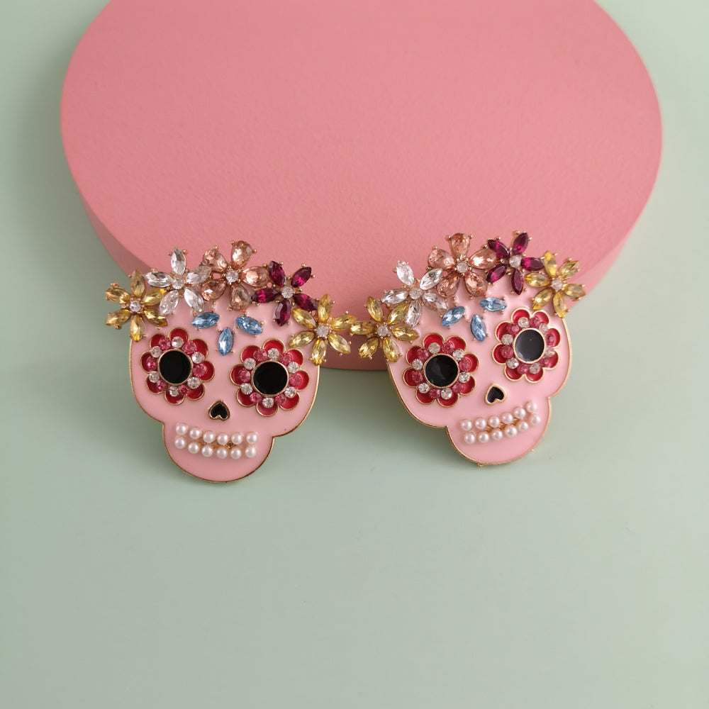 Pendientes de aleación con diamantes de imitación y calaveras