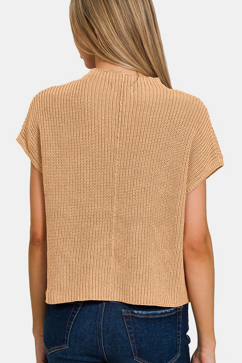 Zenana Mock Neck Short Sleeve Cropped Sweater