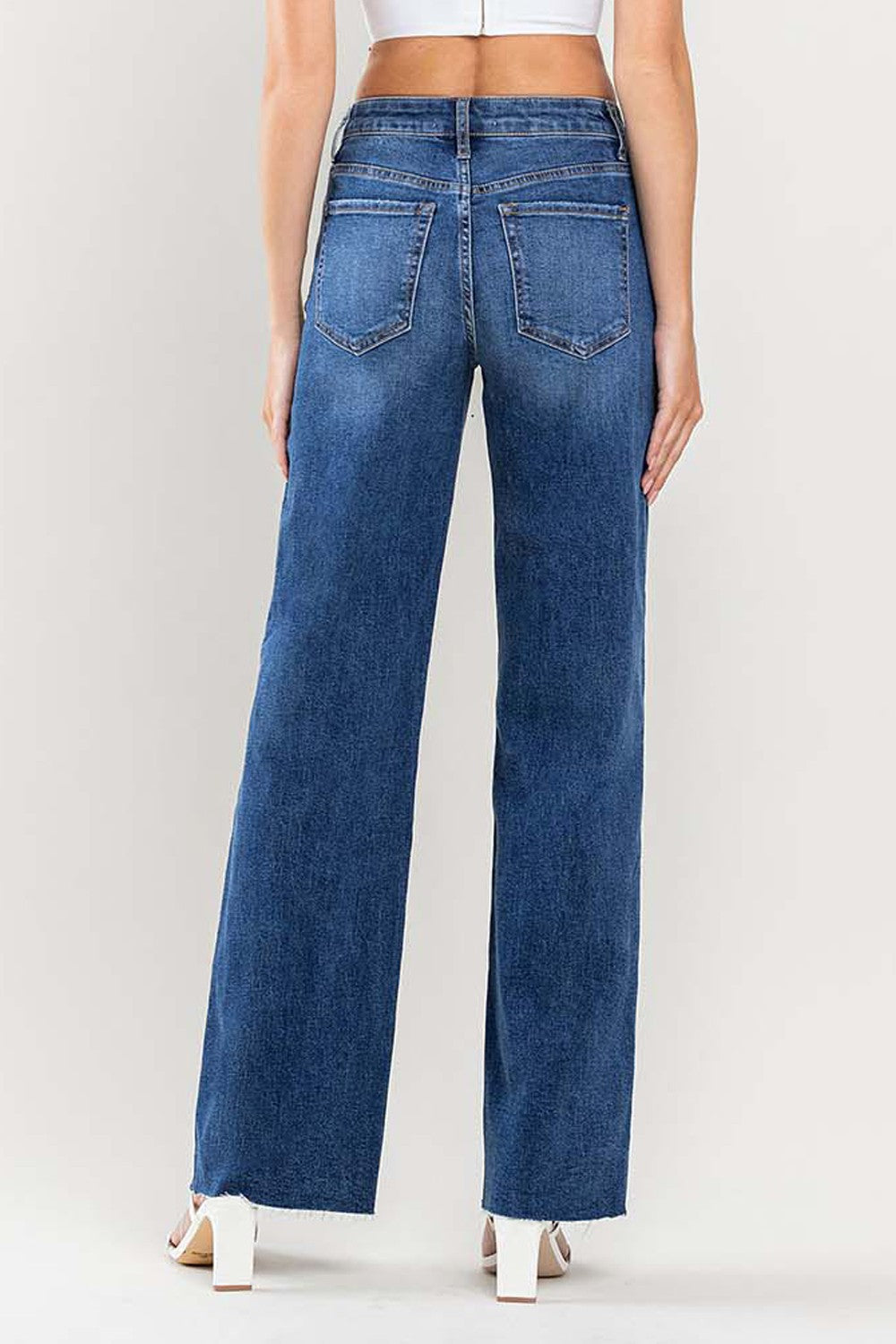 Lovervet High Rise Clean Cut Raw Hem Wide Jeans