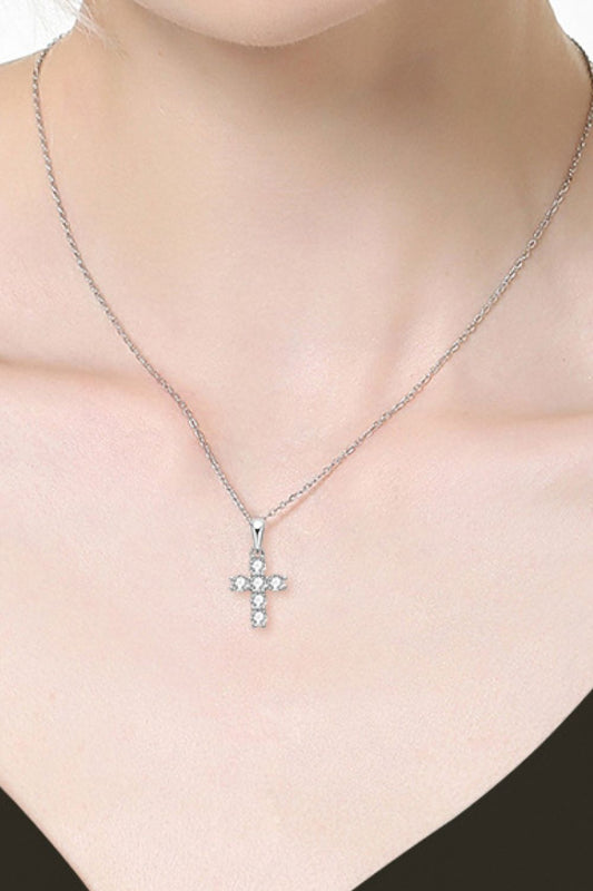 925 Sterling Silver Cross Moissanite Pendant Necklace - Runway Regalia