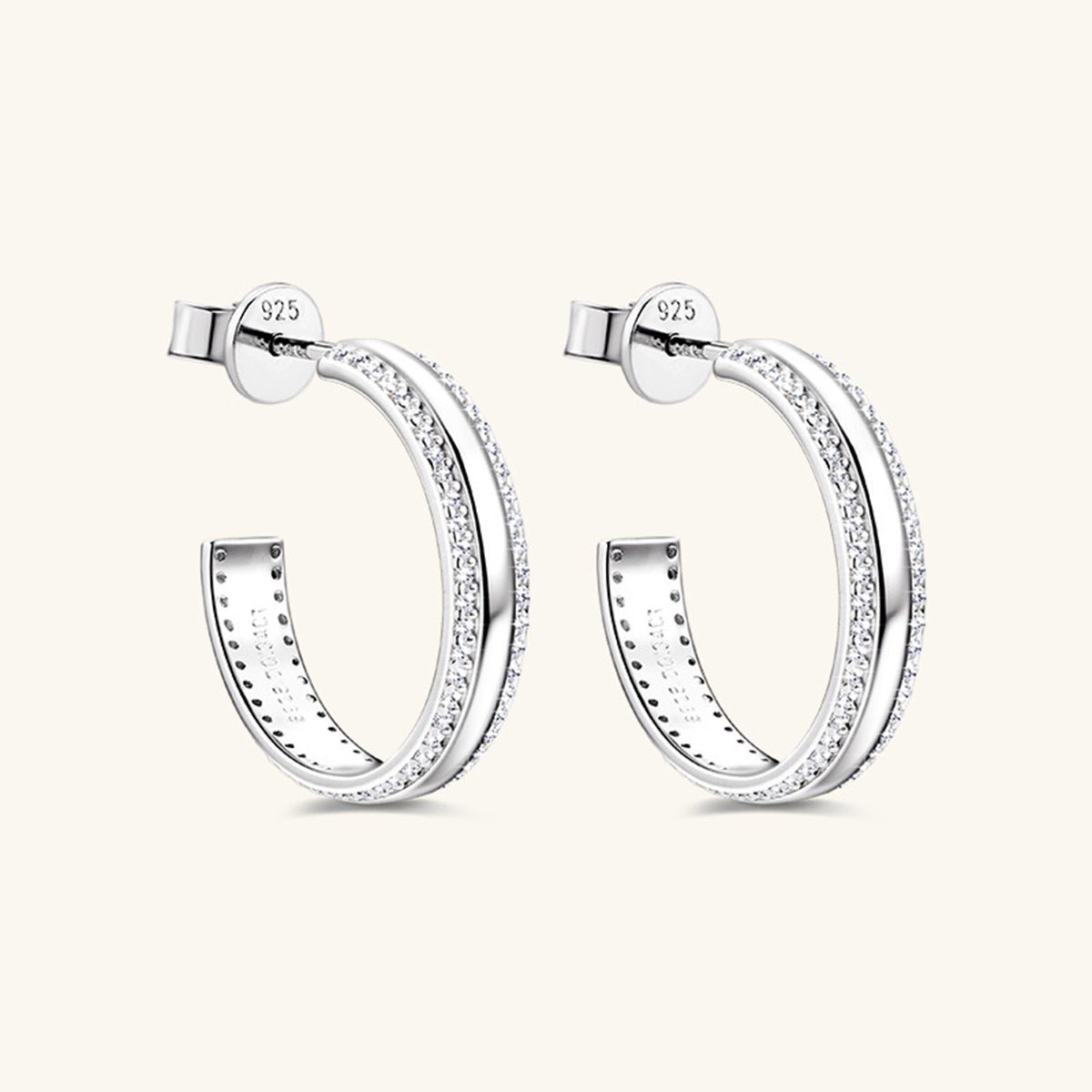 925 Sterling Silver Inlaid Moissanite C - Hoop Earrings - Runway Regalia