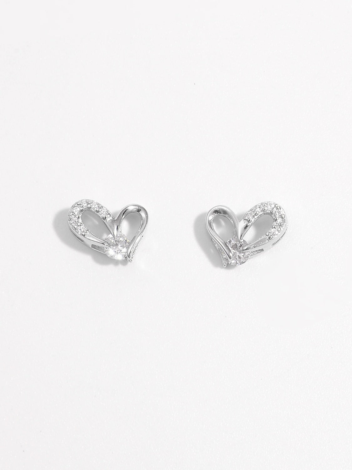 925 Sterling Silver Inlaid Zircon Heart Earrings - Runway Regalia