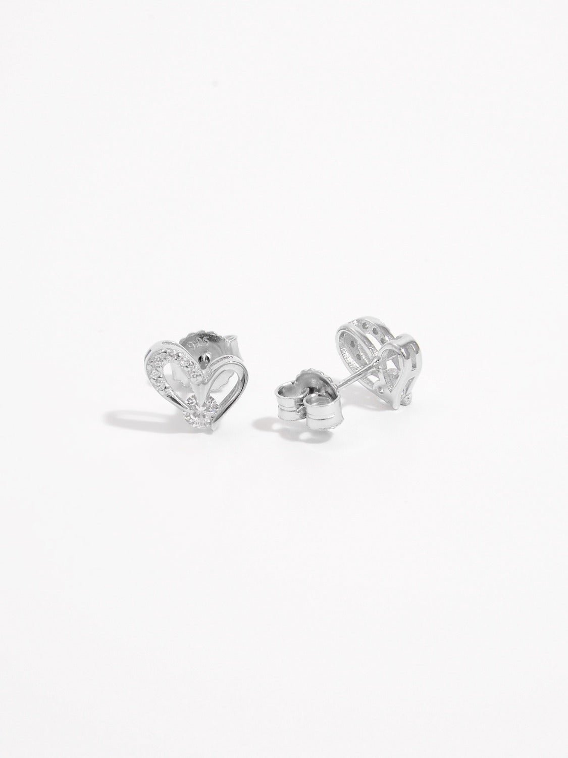 925 Sterling Silver Inlaid Zircon Heart Earrings - Runway Regalia