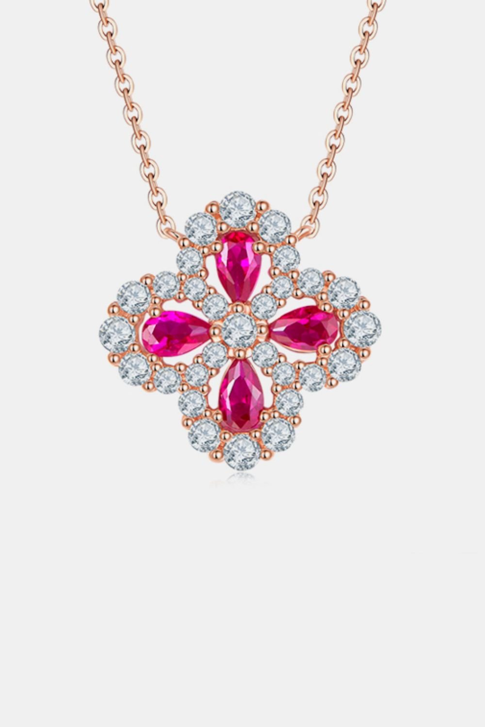 925 Sterling Silver Lab - Grown Ruby Flower Shape Necklace - Runway Regalia