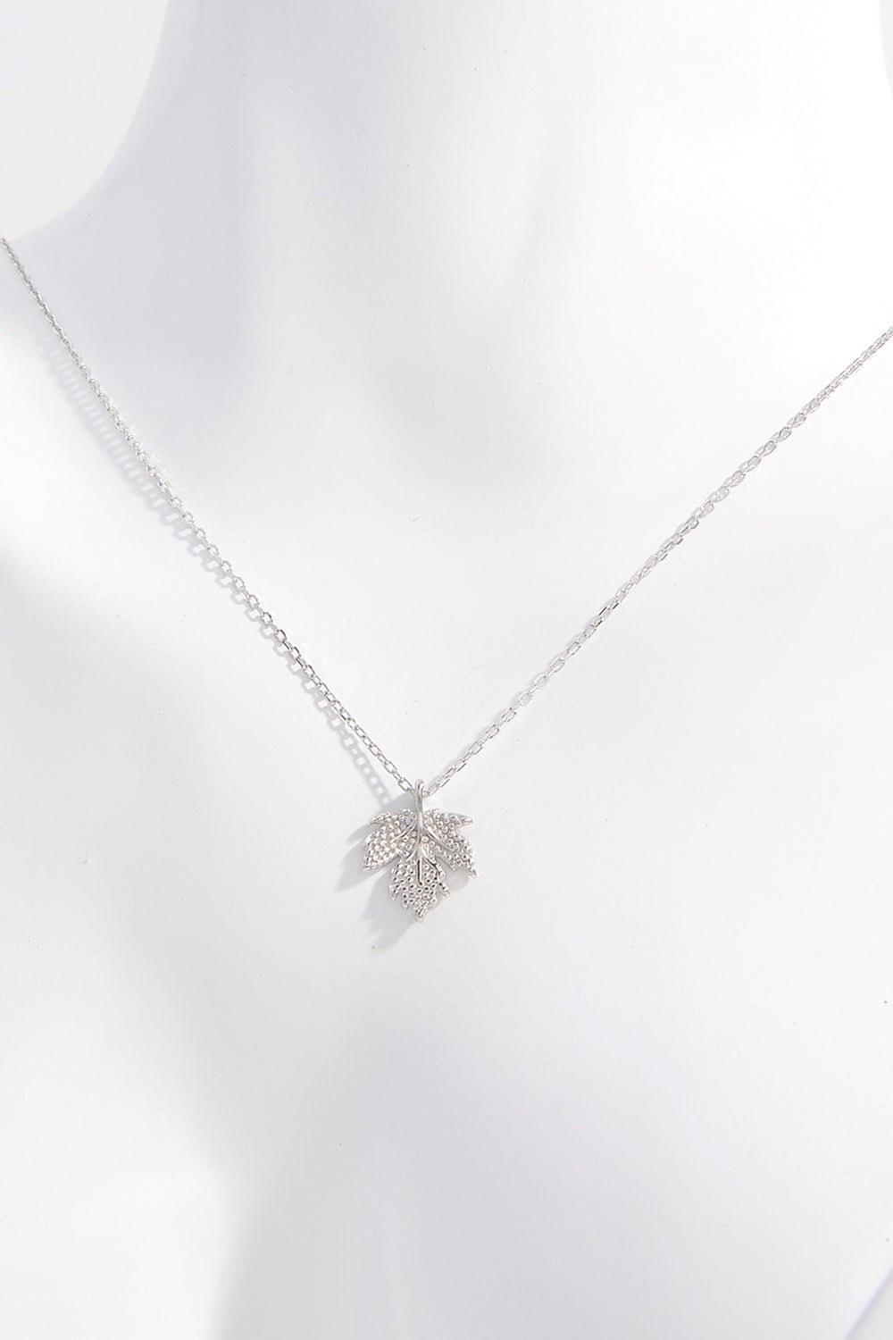 925 Sterling Silver Zircon Maple Leaf Necklace - Runway Regalia