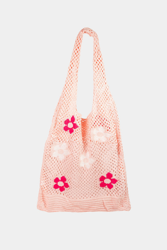 Fame Flower Pattern Knitted Tote Bag