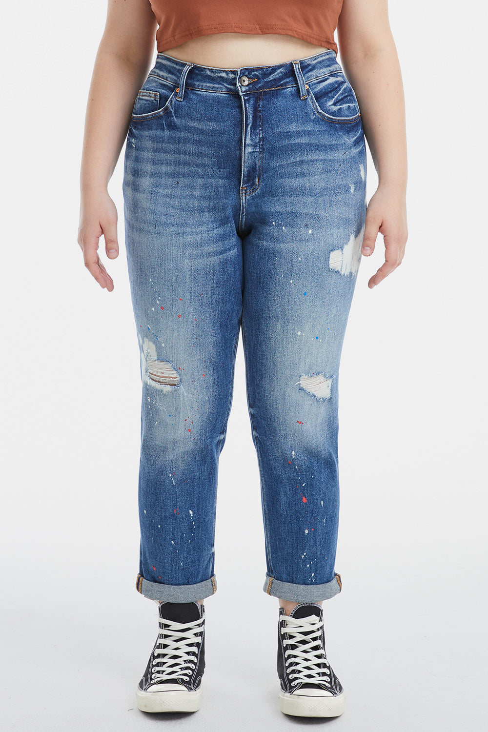 BAYEAS Full Size High Waist Distressed Paint Splatter Pattern Jeans