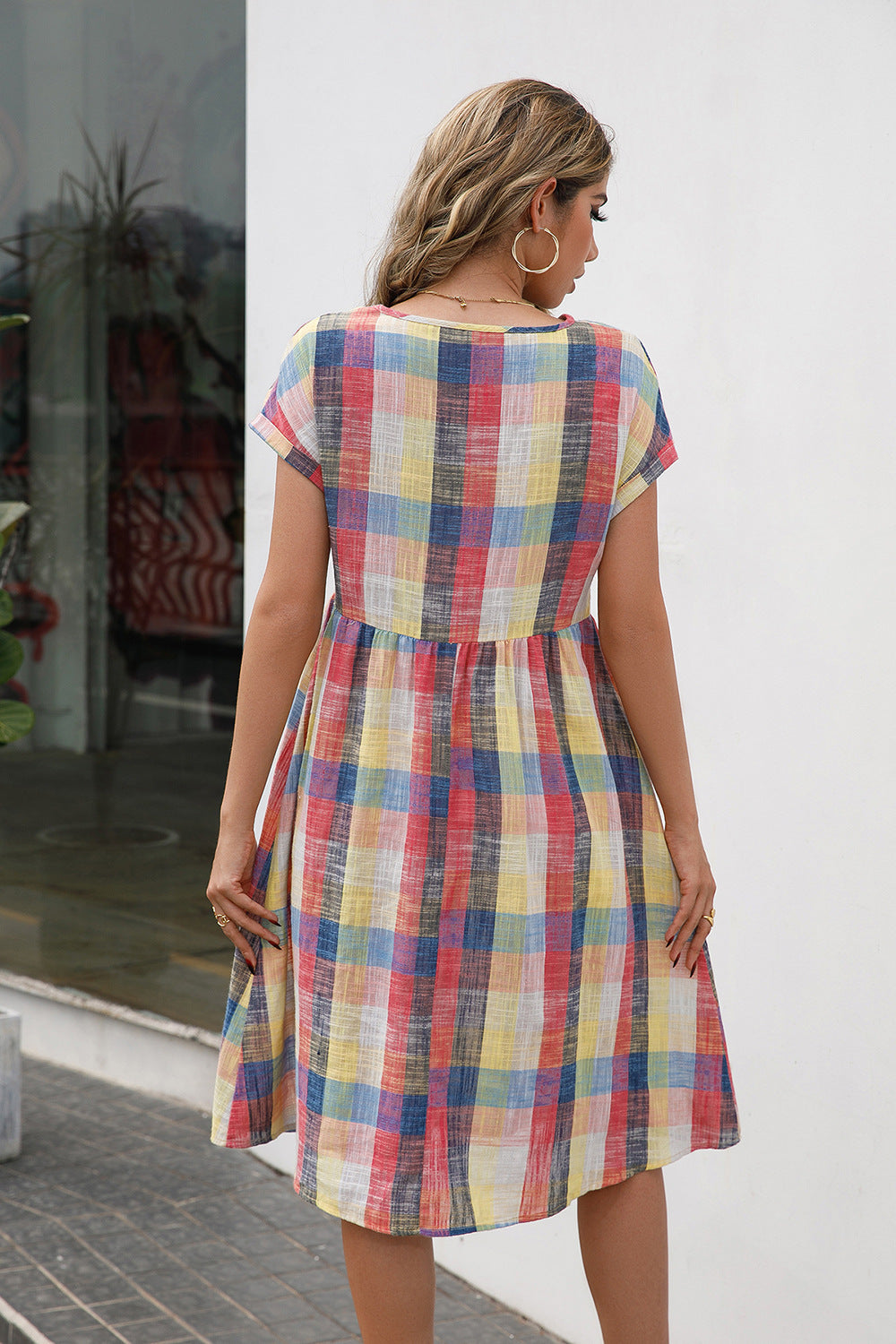 Ivy Lane Plaid Round Neck Cap Sleeve Dress