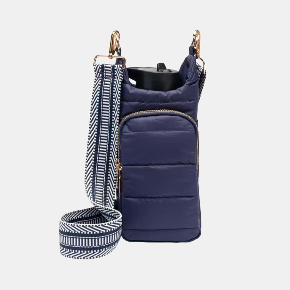 Quilted Water Bottle Sleeve with Striped Strap