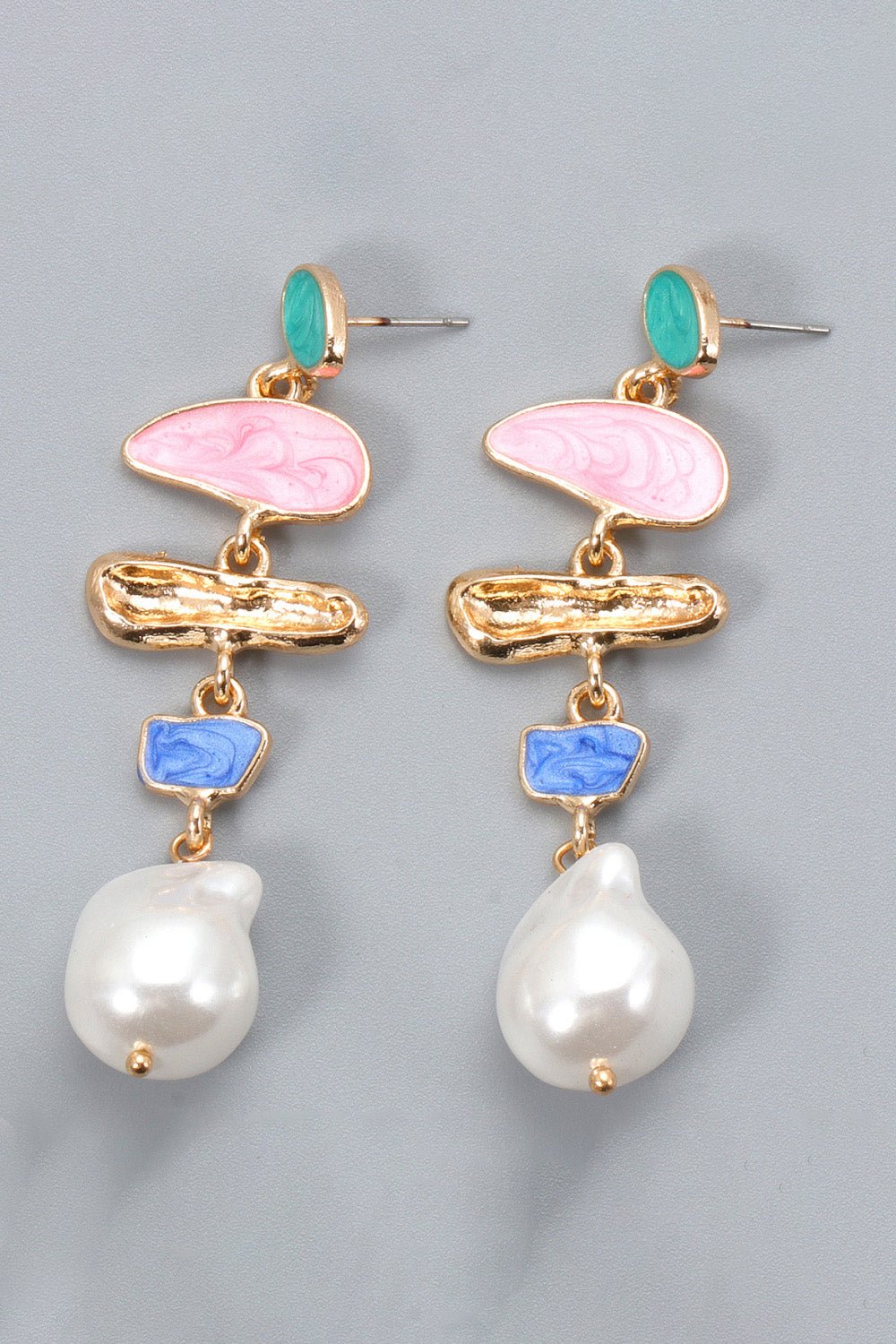 Abnormal Shape Zinc Alloy Synthetic Pearl Dangle Earrings - Runway Regalia