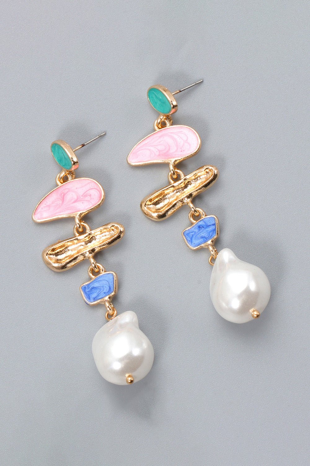 Abnormal Shape Zinc Alloy Synthetic Pearl Dangle Earrings - Runway Regalia