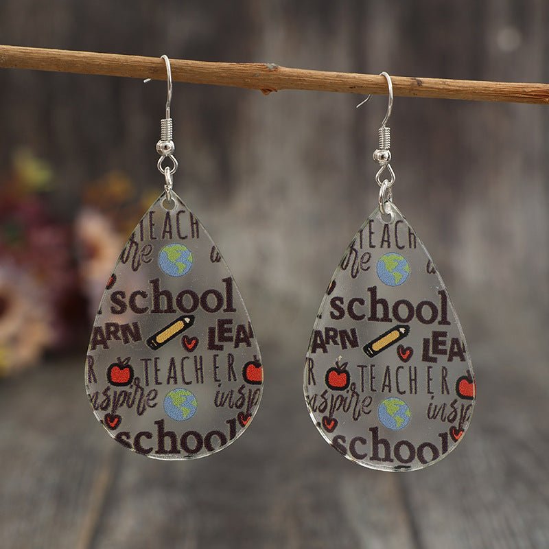 Acrylic Letter Teardrop Shape Earrings - Runway Regalia