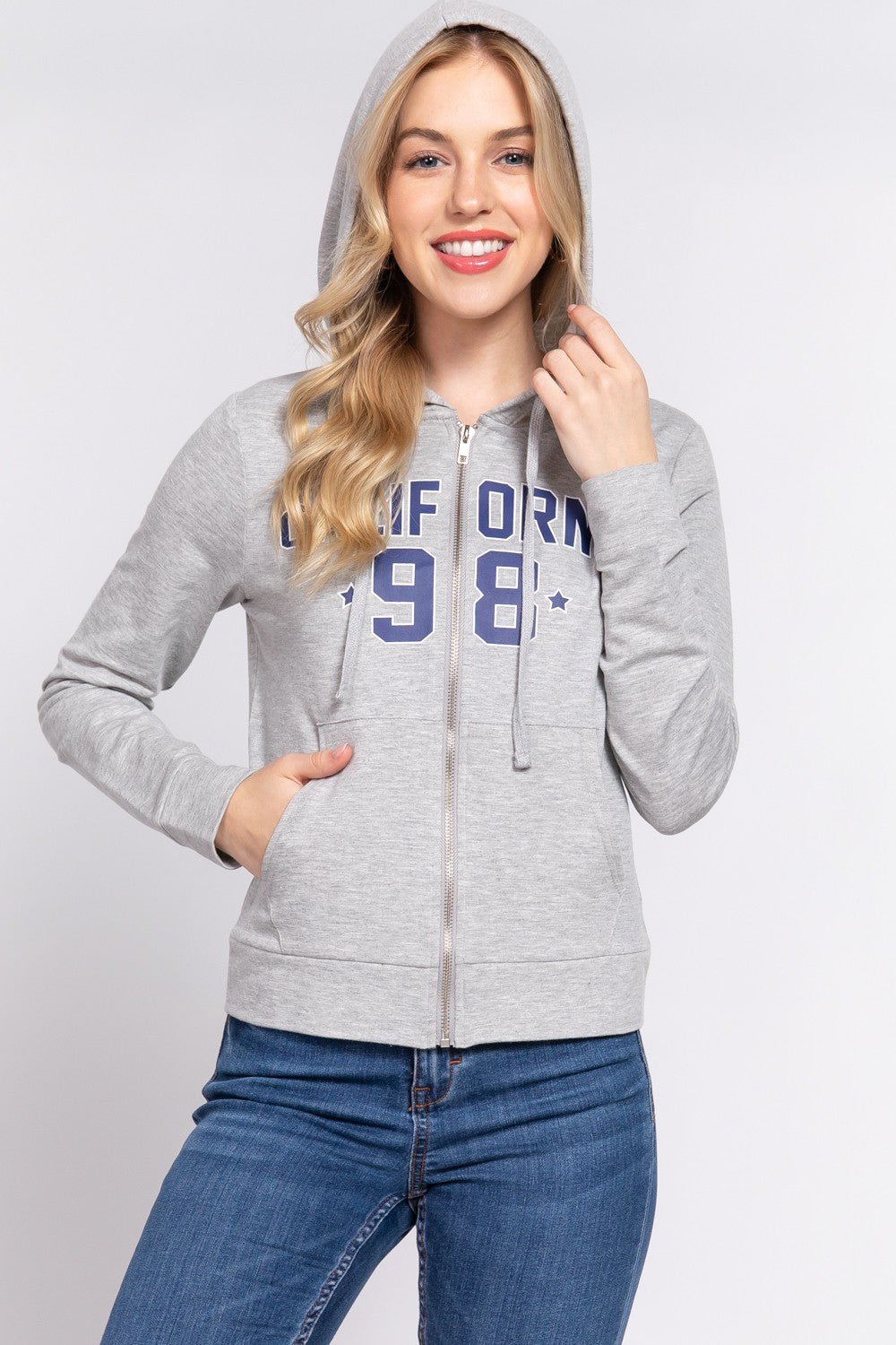 ACTIVE BASIC CALIFORNIA Zip Up Drawstring Long Sleeve Hoodie - Runway Regalia